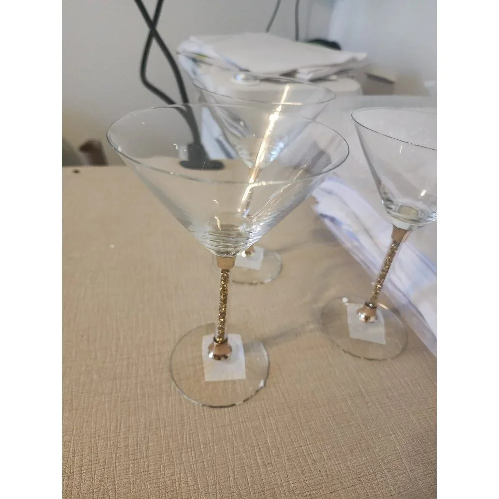 Martini Glasses with Crystal-Filled Stems, Sophisticated Crystal Glassware,